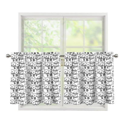 Black And White Snowman Pattern Print Tier Curtains