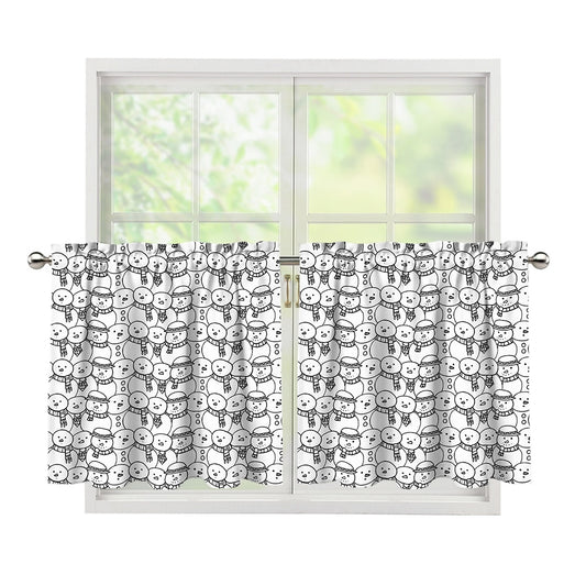Black And White Snowman Pattern Print Tier Curtains