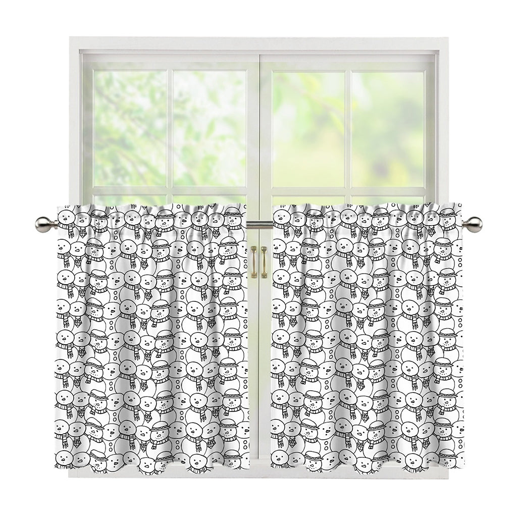 Black And White Snowman Pattern Print Tier Curtains