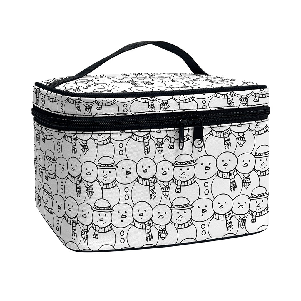 Black And White Snowman Pattern Print Travel Makeup Bag