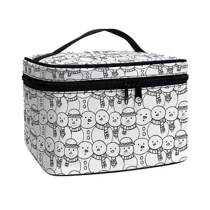Black And White Snowman Pattern Print Travel Makeup Bag