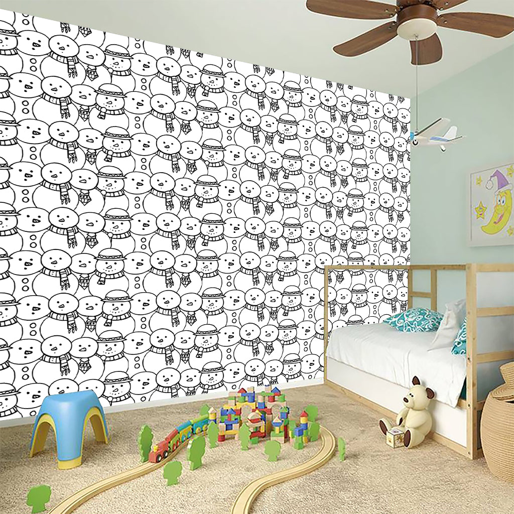 Black And White Snowman Pattern Print Wall Sticker