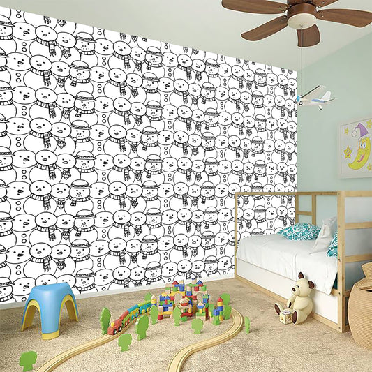Black And White Snowman Pattern Print Wall Sticker