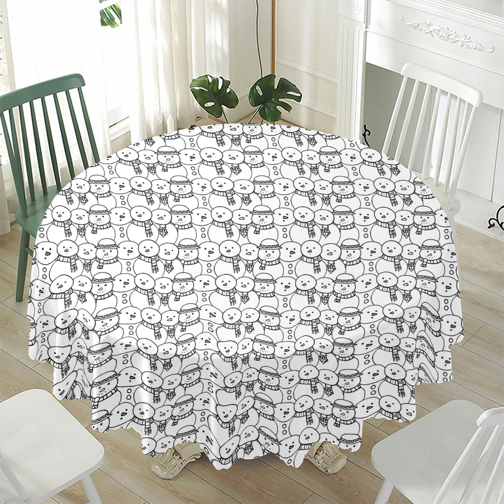 Black And White Snowman Pattern Print Waterproof Round Tablecloth