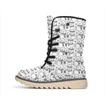 Black And White Snowman Pattern Print Winter Boots