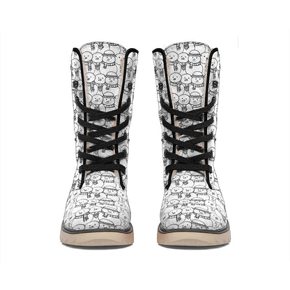 Black And White Snowman Pattern Print Winter Boots