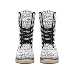 Black And White Snowman Pattern Print Winter Boots