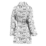 Black And White Snowman Pattern Print Women's Bathrobe