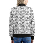 Black And White Snowman Pattern Print Women's Bomber Jacket