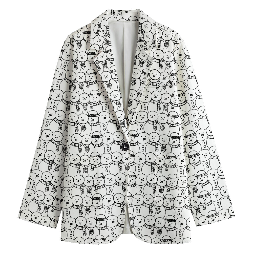 Black And White Snowman Pattern Print Women's Cotton Blazer