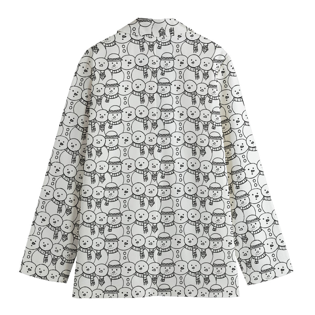Black And White Snowman Pattern Print Women's Cotton Blazer