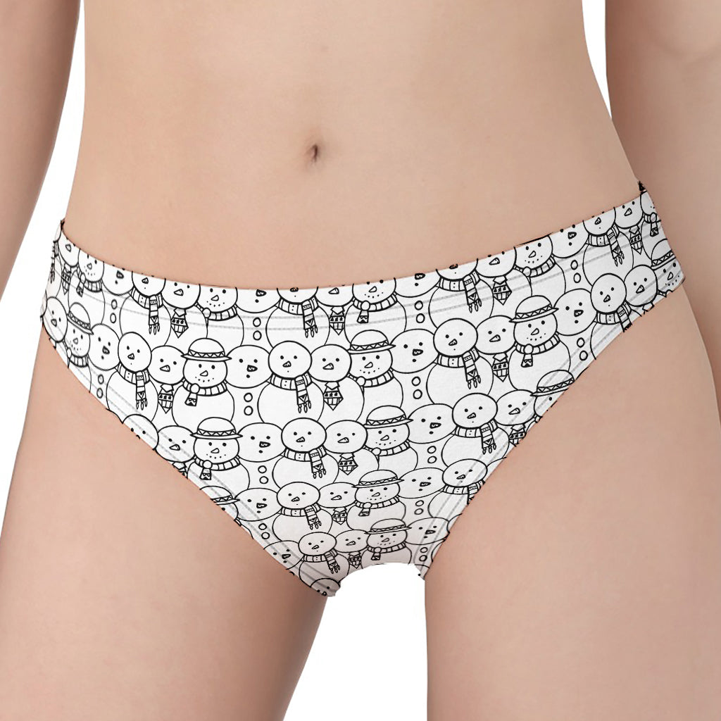 Black And White Snowman Pattern Print Women's Panties