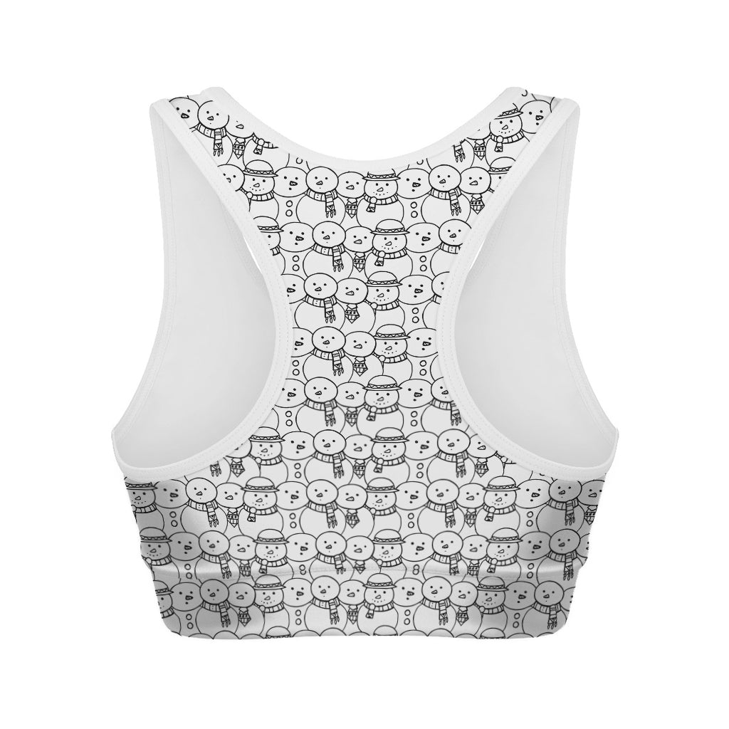 Black And White Snowman Pattern Print Women's Sports Bra