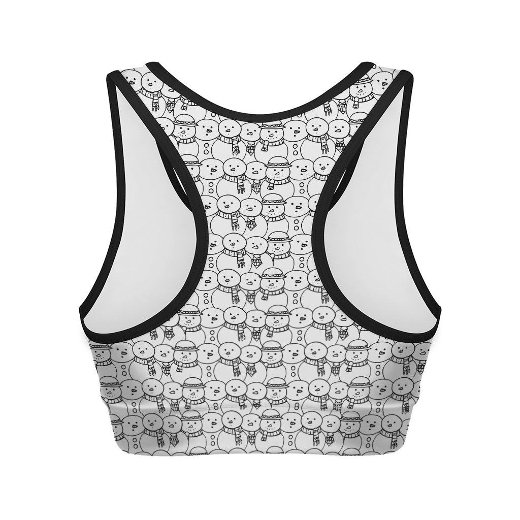 Black And White Snowman Pattern Print Women's Sports Bra