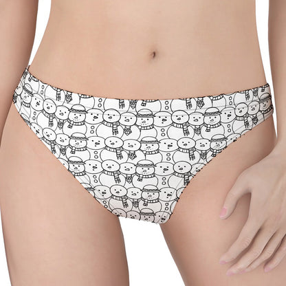 Black And White Snowman Pattern Print Women's Thong