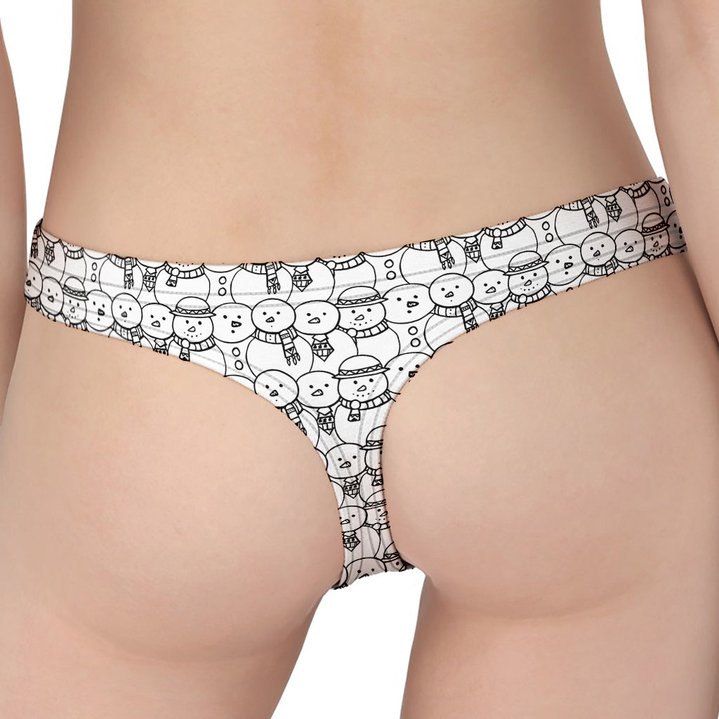 Black And White Snowman Pattern Print Women's Thong