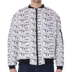 Black And White Snowman Pattern Print Zip Sleeve Bomber Jacket
