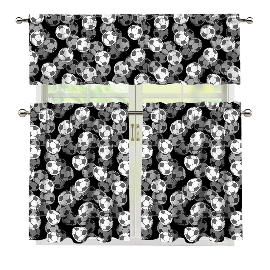 Black And White Soccer Ball Print 3 Piece Kitchen Curtains