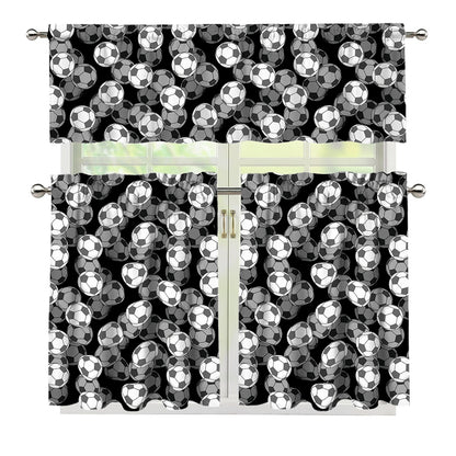 Black And White Soccer Ball Print 3 Piece Kitchen Curtains