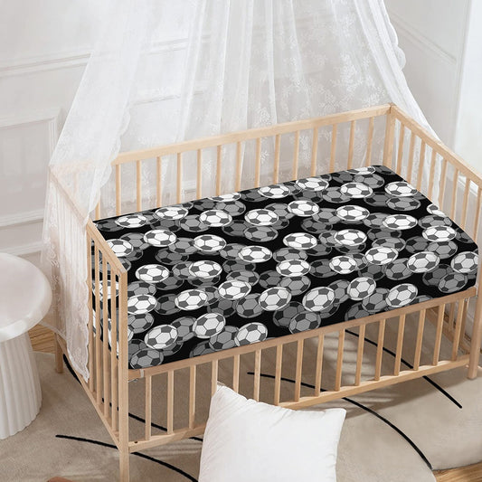 Black And White Soccer Ball Print Baby Crib Sheet