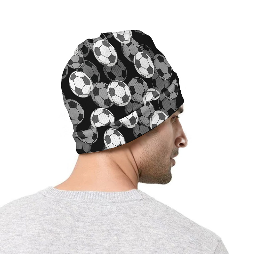 Black And White Soccer Ball Print Beanie