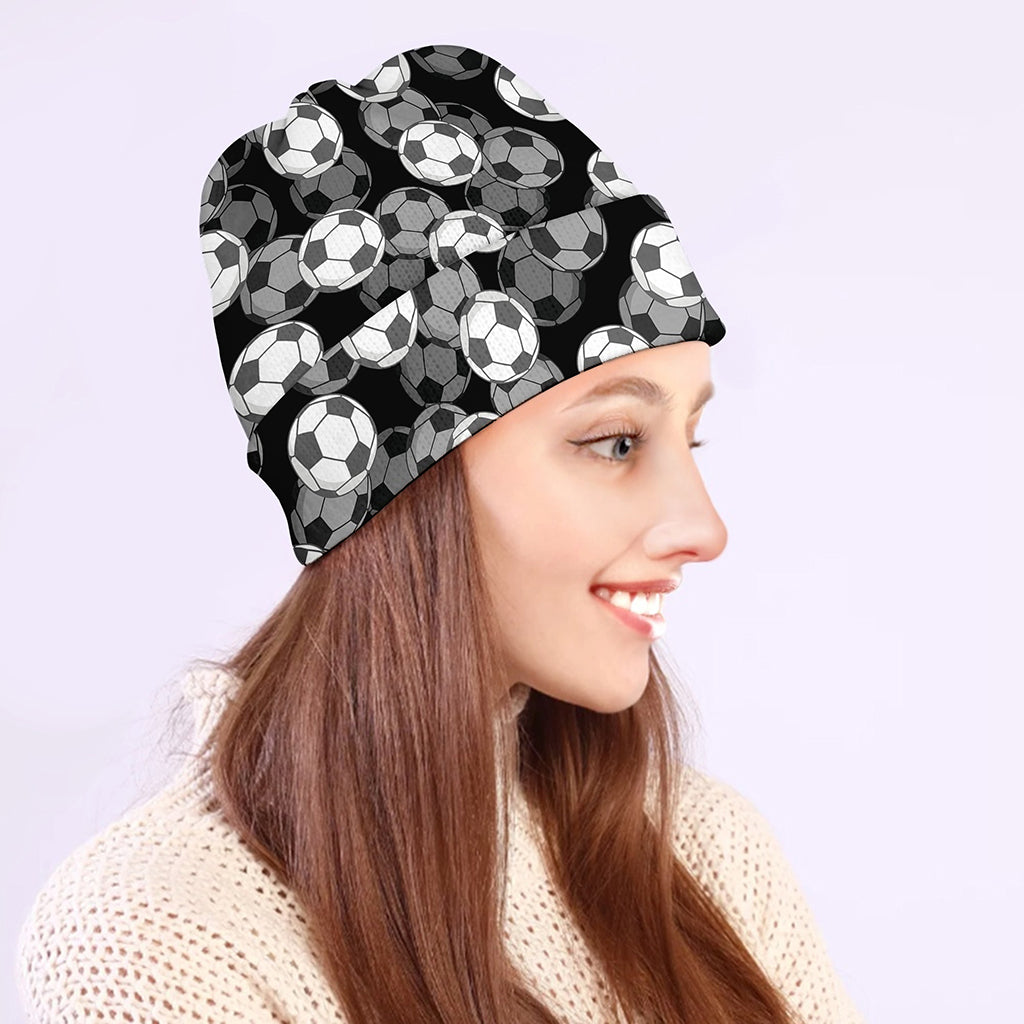Black And White Soccer Ball Print Beanie