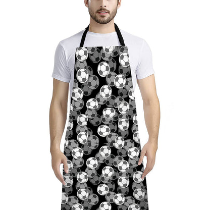 Black And White Soccer Ball Print Bib Apron With Pocket