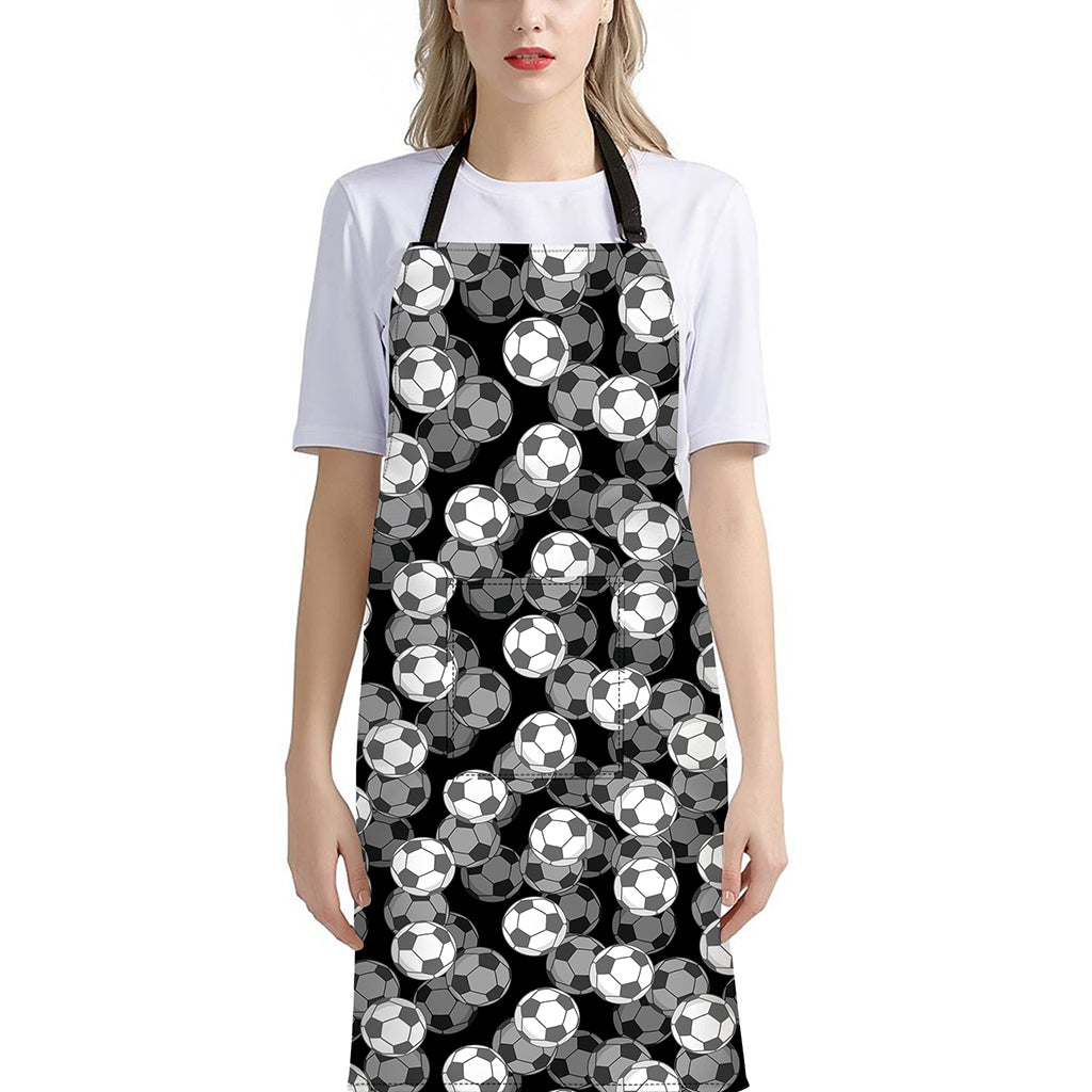 Black And White Soccer Ball Print Bib Apron With Pocket