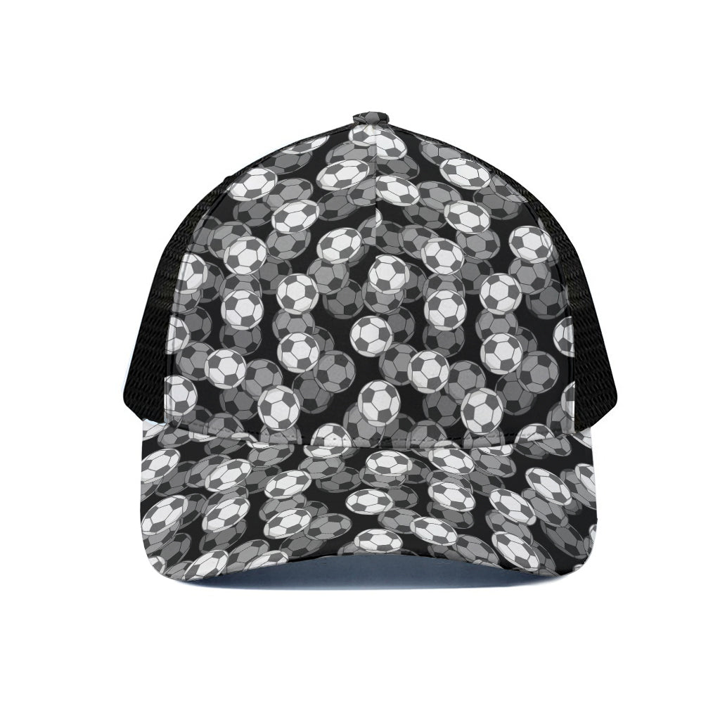 Black And White Soccer Ball Print Black Mesh Trucker Cap