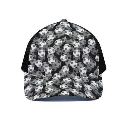 Black And White Soccer Ball Print Black Mesh Trucker Cap