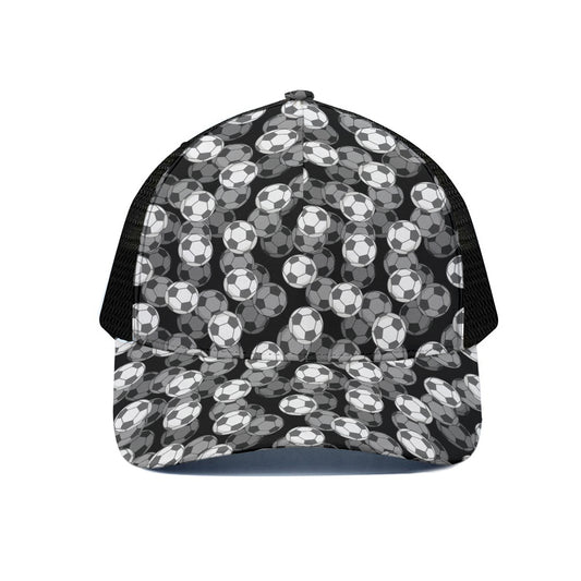 Black And White Soccer Ball Print Black Mesh Trucker Cap
