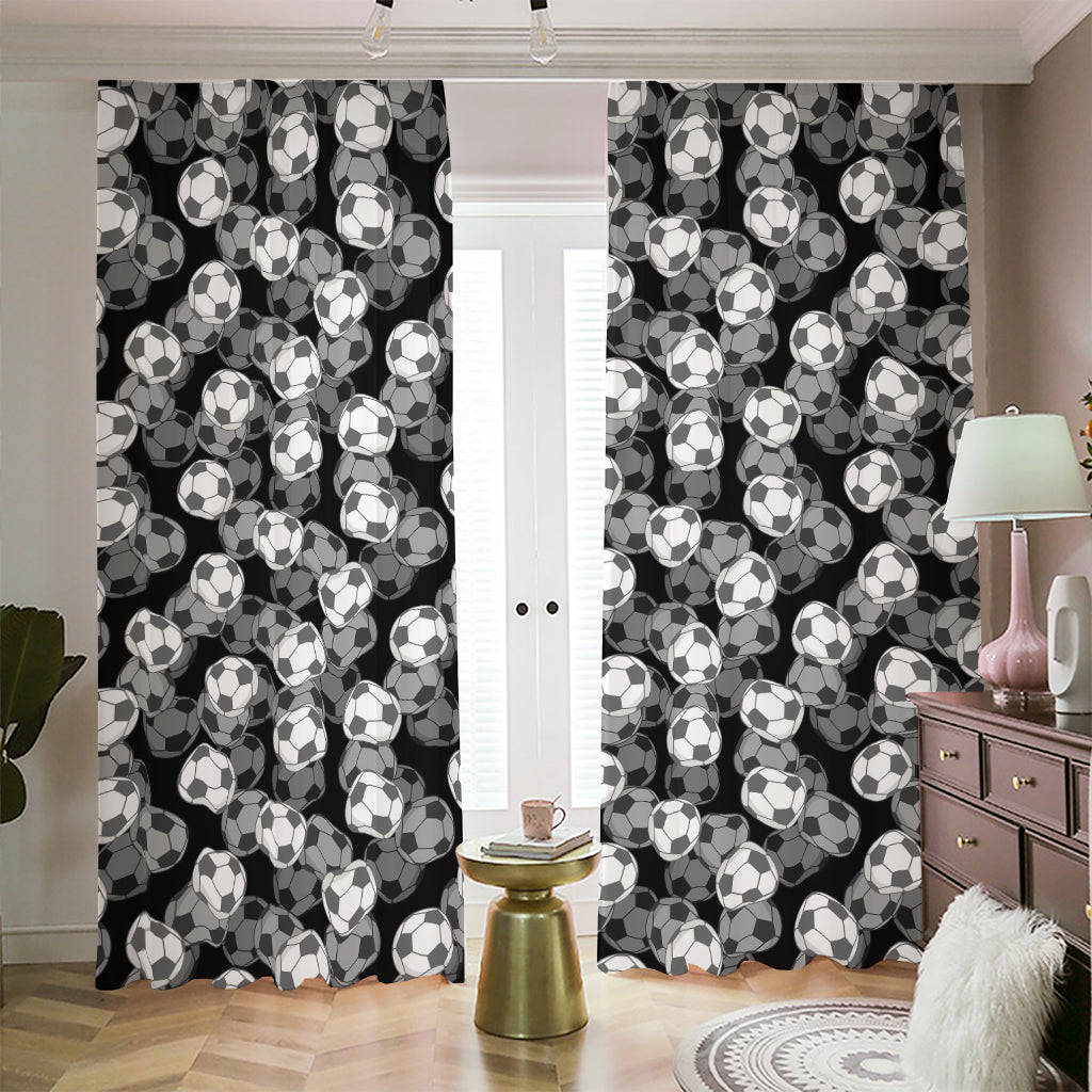Black And White Soccer Ball Print Blackout Pencil Pleat Curtains