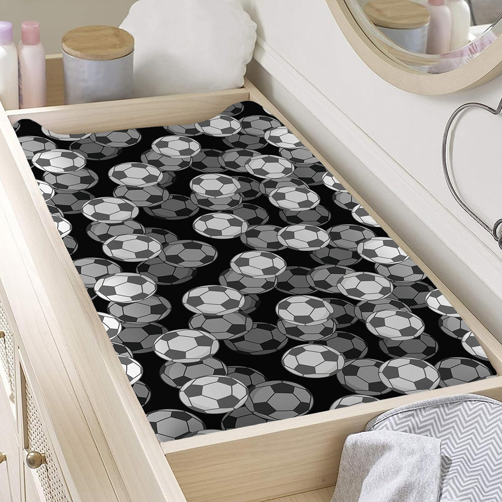 Black And White Soccer Ball Print Changing Pad Cover