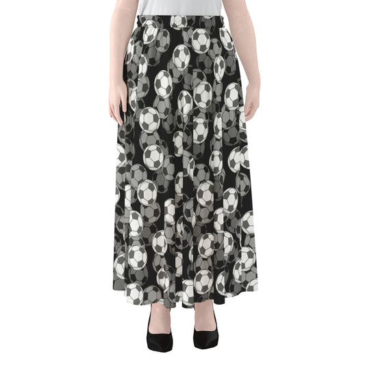 Black And White Soccer Ball Print Chiffon Maxi Skirt