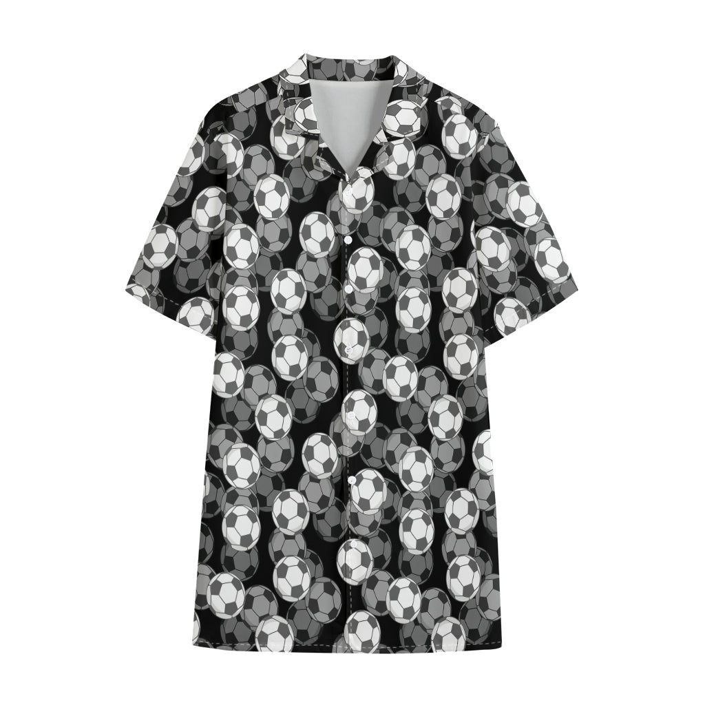 Black And White Soccer Ball Print Cotton Hawaiian Shirt