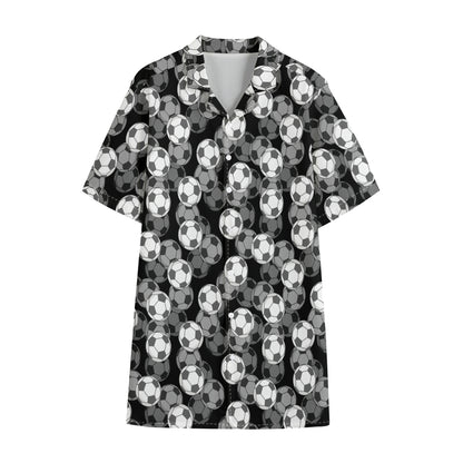 Black And White Soccer Ball Print Cotton Hawaiian Shirt