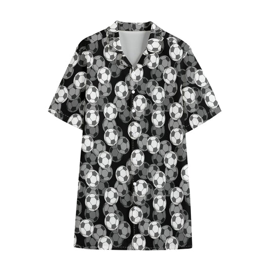 Black And White Soccer Ball Print Cotton Hawaiian Shirt