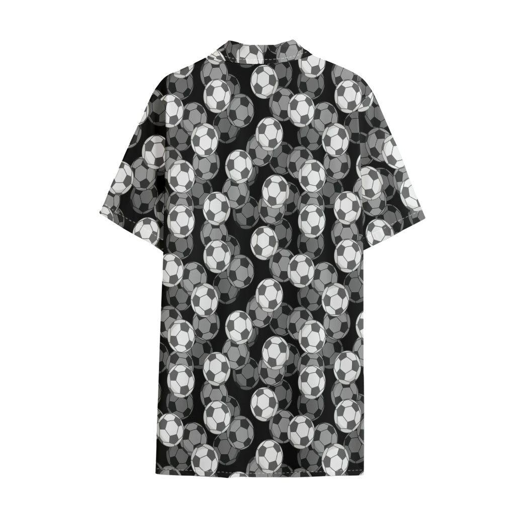 Black And White Soccer Ball Print Cotton Hawaiian Shirt