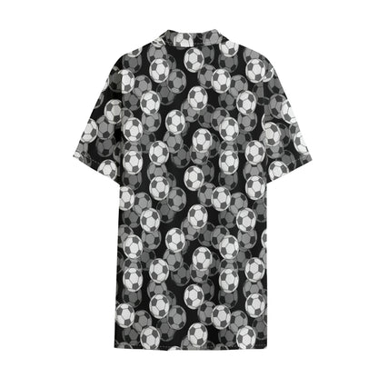 Black And White Soccer Ball Print Cotton Hawaiian Shirt