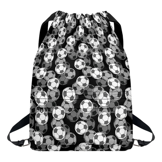 Black And White Soccer Ball Print Drawstring Backpack