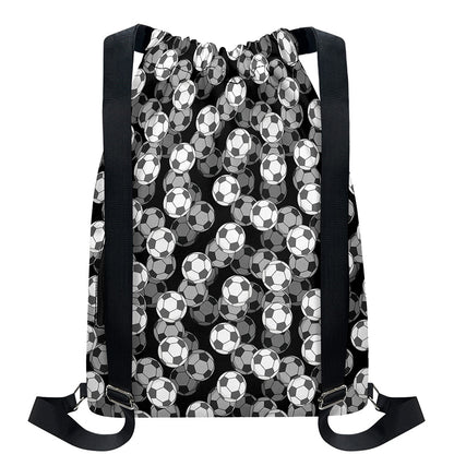 Black And White Soccer Ball Print Drawstring Backpack