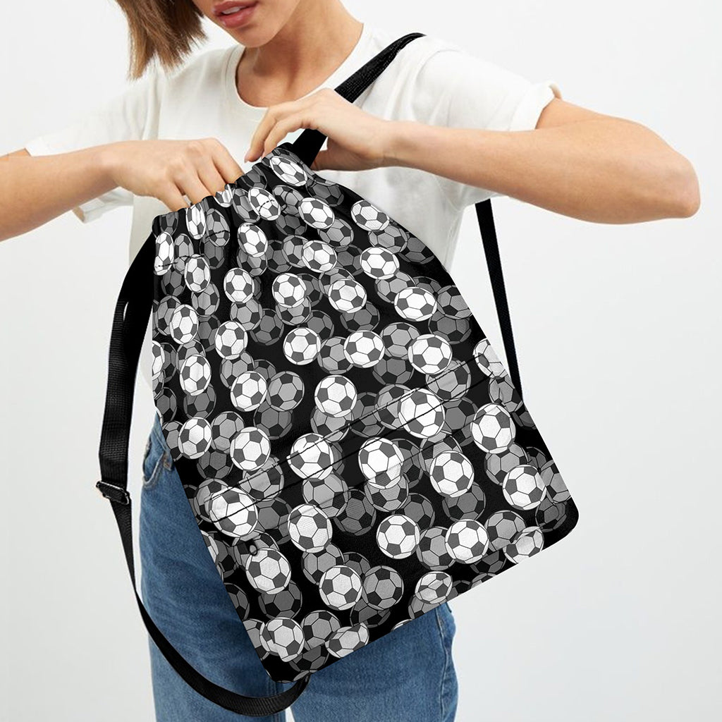 Black And White Soccer Ball Print Drawstring Backpack