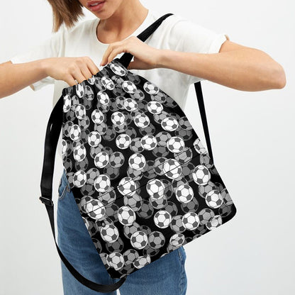 Black And White Soccer Ball Print Drawstring Backpack