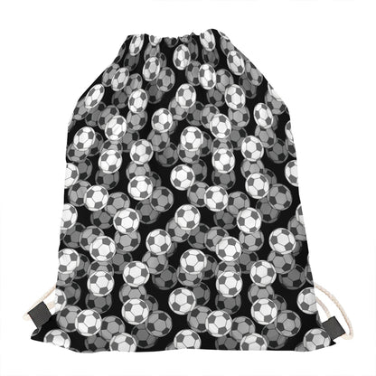 Black And White Soccer Ball Print Drawstring Bag