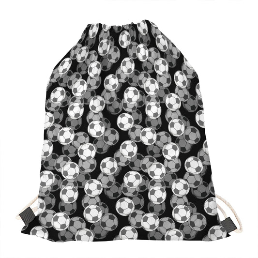 Black And White Soccer Ball Print Drawstring Bag