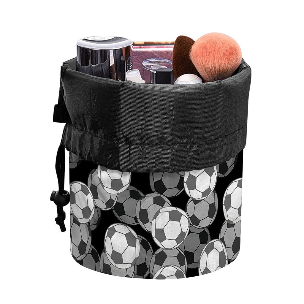 Black And White Soccer Ball Print Drawstring Makeup Bag