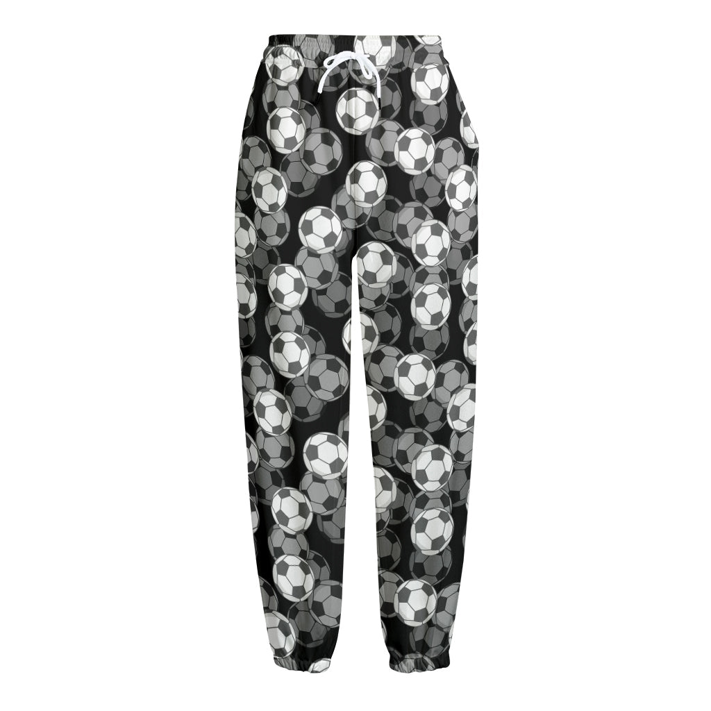 Black And White Soccer Ball Print Fleece Lined Knit Pants