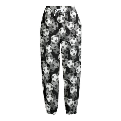 Black And White Soccer Ball Print Fleece Lined Knit Pants