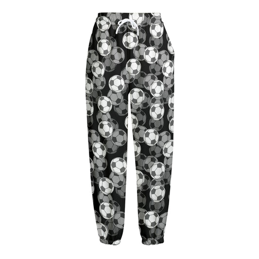 Black And White Soccer Ball Print Fleece Lined Knit Pants