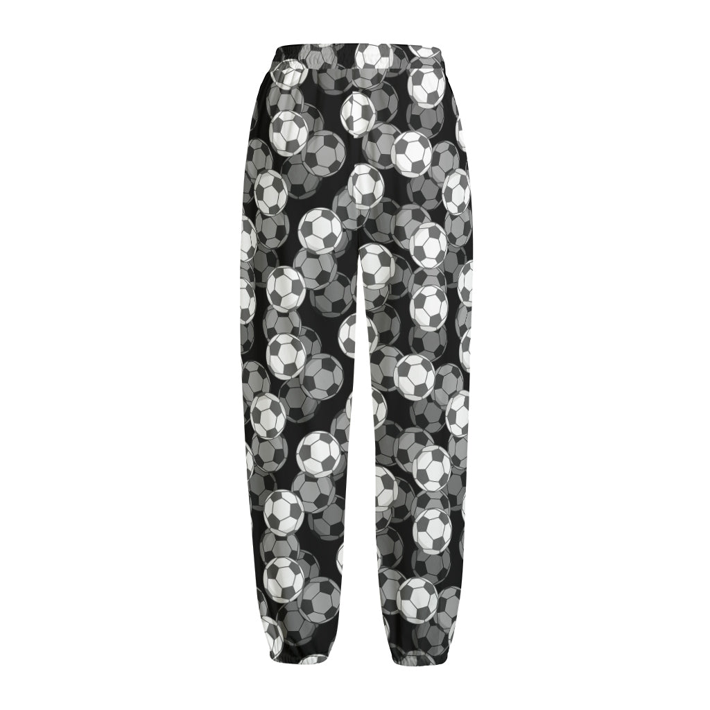Black And White Soccer Ball Print Fleece Lined Knit Pants